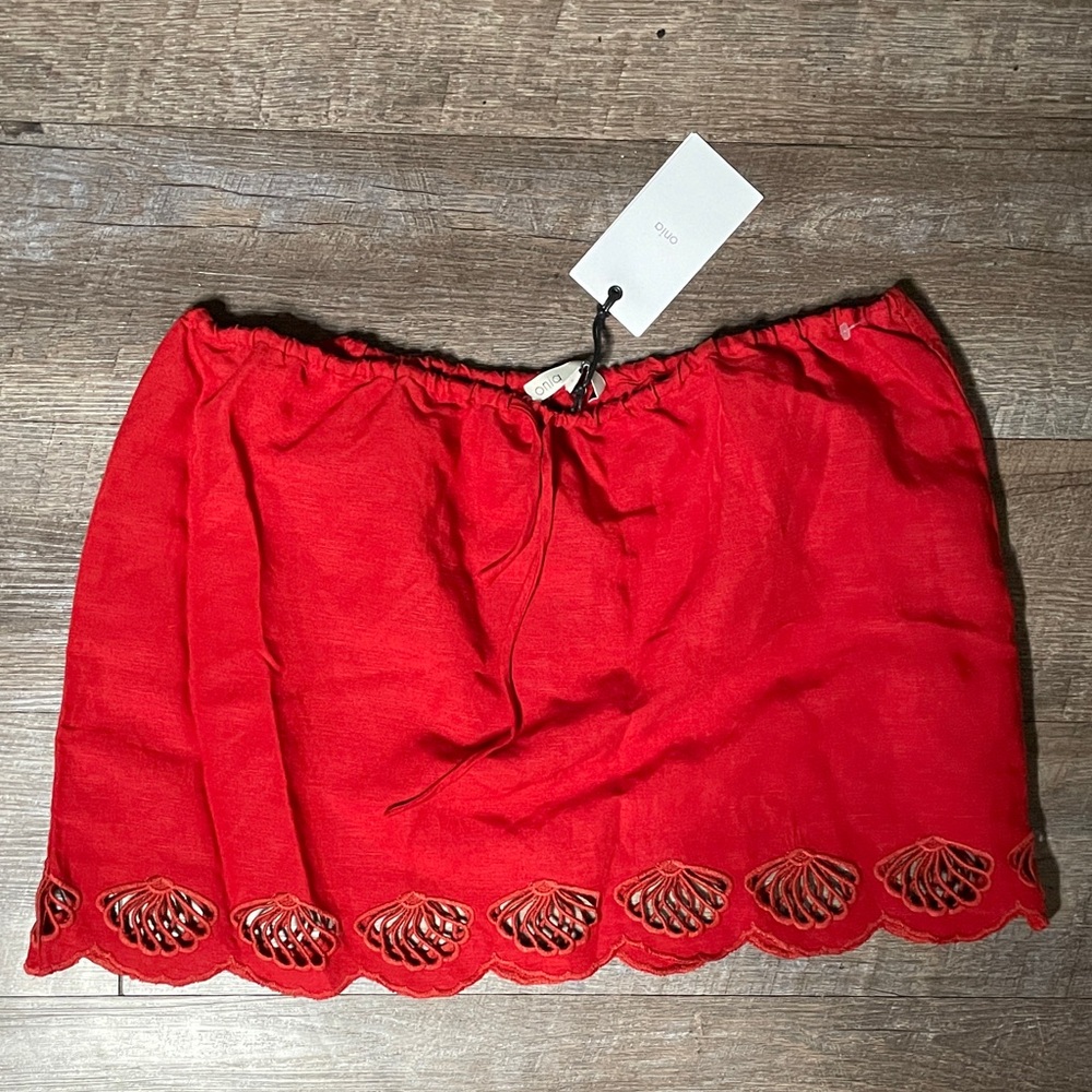 NWT Onia Air Linen Blend Scallop Cut Out Mini Skirt